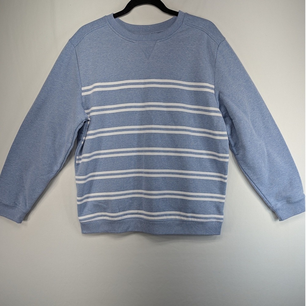 Karen Scott Sport Large Blue White Striped Crew Neck Sweatshirt Pullover